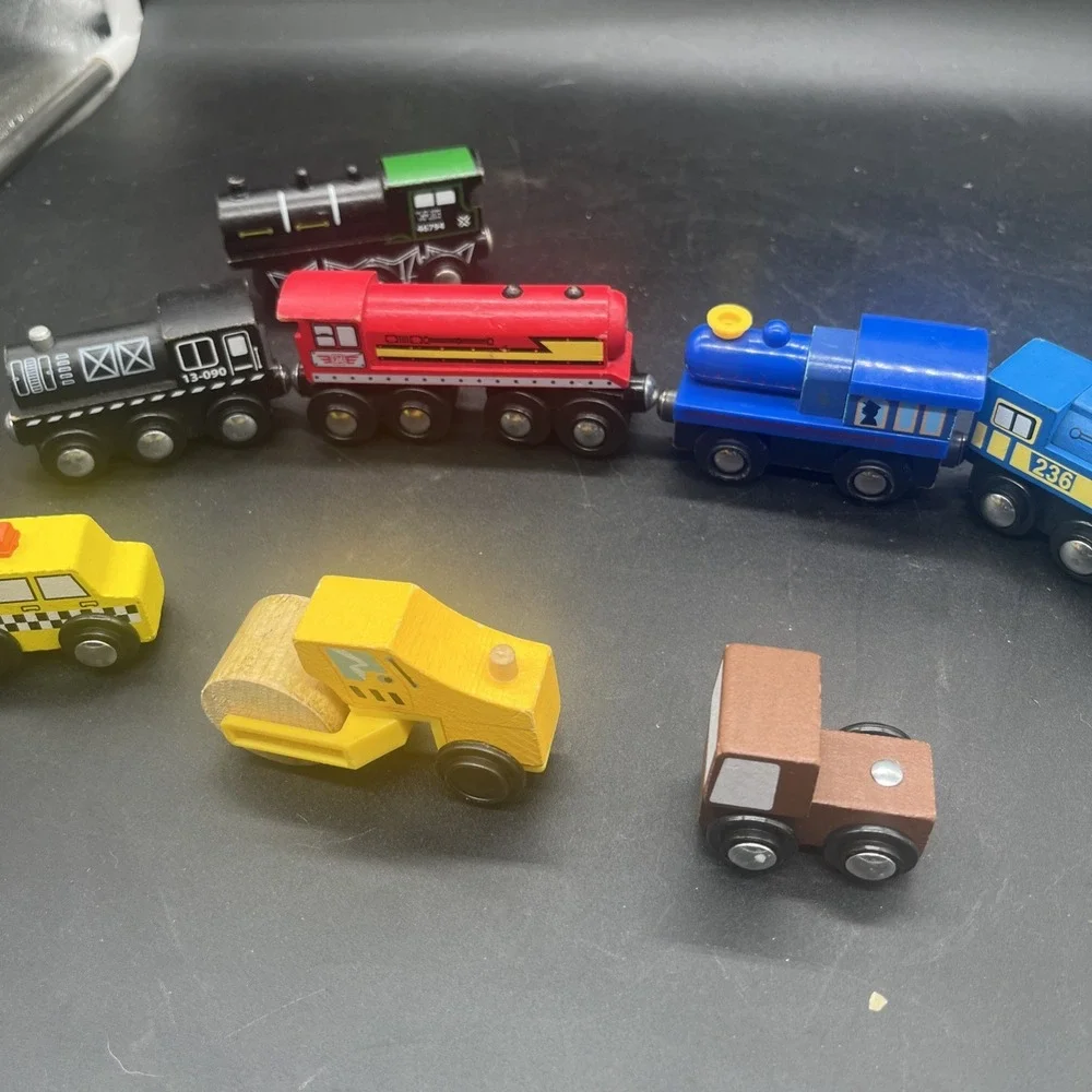 Mixed Wooden Train Lot 8pc Imaginarium Maxim Toys R Us Steam Roller Taxi